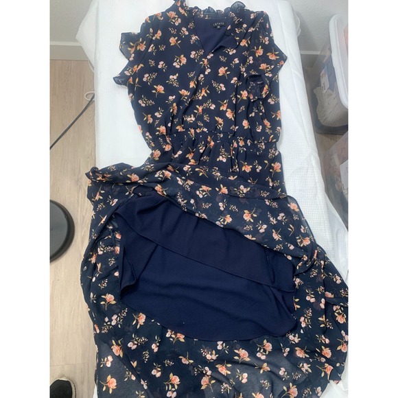 (H-232)1.STATE Floral Dress Size 0X Navy Blue Ruffle Hem Short‎ Sleeve boho - Picture 6 of 11